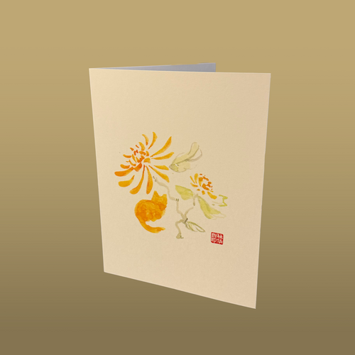Cats & Chrysanthemums Card with Patterned Envelope