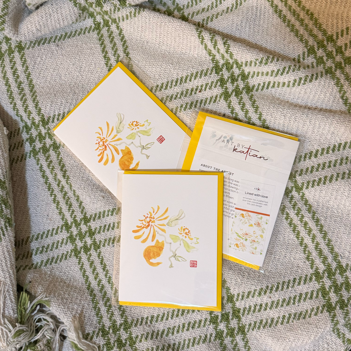 Cats & Chrysanthemums Card with Patterned Envelope