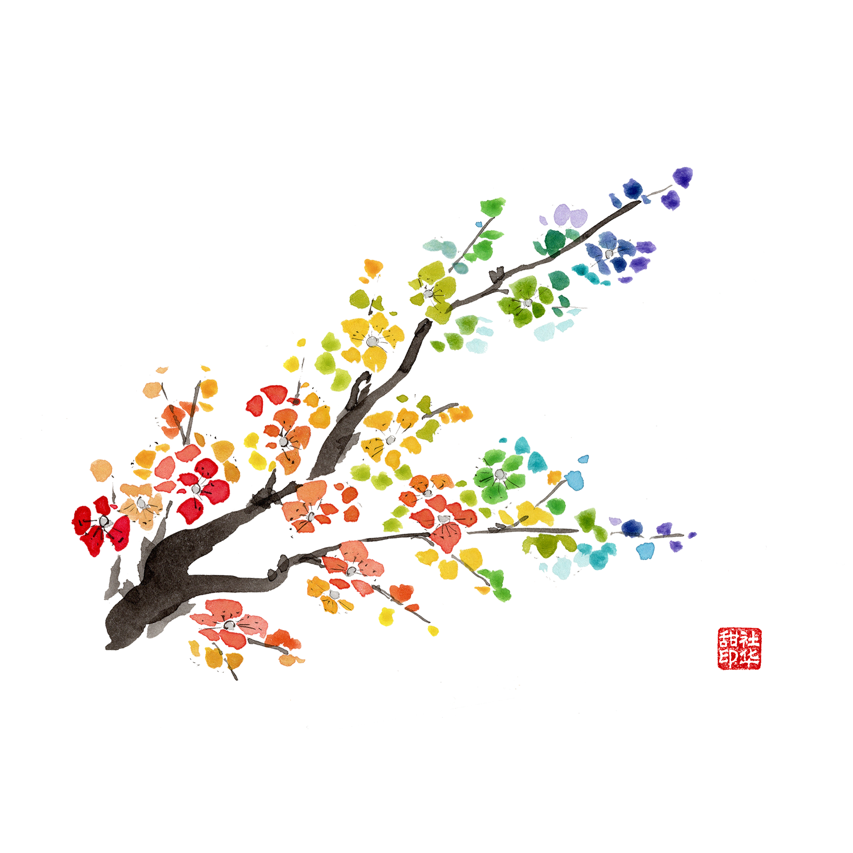 Rainbow Plum Blossom Notecard